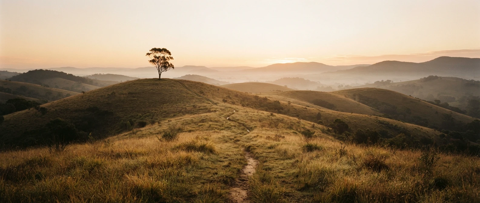 A winding footpath at dawn across the Australian landscape